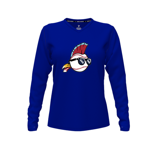 [CUS-DFW-TEES-CMF-VNK-LSL-RYL-FYXS-LOGO1] Decker Comfort T-Shirt (Female Youth XS, Royal, V Neck, Logo 1, Long Sleeve)