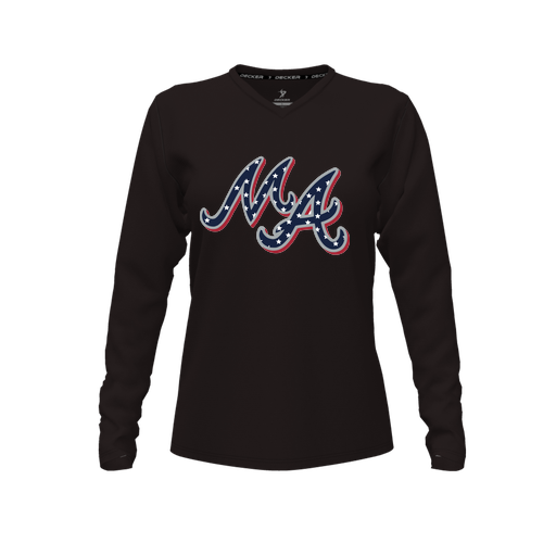 [CUS-DFW-TEES-PER-VNK-LSL-BLK-FYXS-LOGO2] Decker Performance T-Shirt (Female Youth XS, Black, V Neck, Logo 2, Long Sleeve)