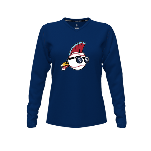 [CUS-DFW-TEES-PER-VNK-LSL-NVY-FYXS-LOGO1] Decker Performance T-Shirt (Female Youth XS, Navy, V Neck, Logo 1, Long Sleeve)